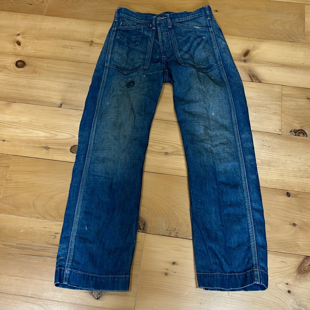 RRL custom distressed cotton/linen denim pant